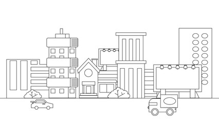 Black and white vector modern skyline buildings background impressive architecture with outline style