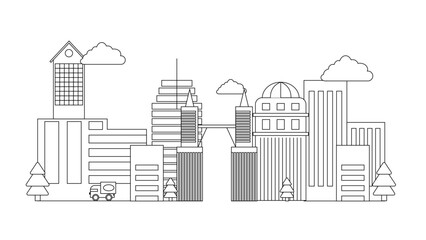 Black and white vector modern city landscape buildings and architecture real estate silhouette vector background