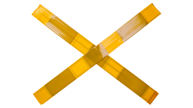 X  shape barricade tape isolated on white transparent background, Police investigation scene zone