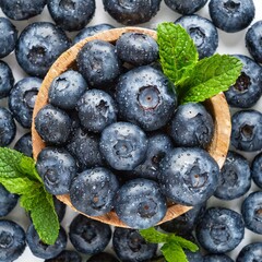 Water Droplet Symphony: Close-Up of Ripe Aromatic Blueberries on White