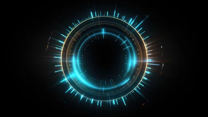 Zelfklevend Fotobehang The musical symbol of the circular audio equalizer. Sound wave vector icon. Illustration isolated on dark background. Abstract digital wave of circle line particles. Futuristic modern background © ribelco