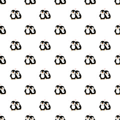 Seamless pattern with couple of penguins in love