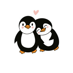 Couple penguin with heart