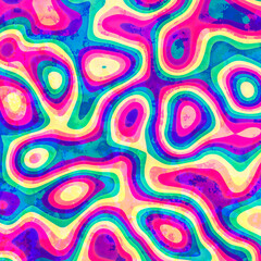 Abstract colorful wavy groovy psychedelic background. Grunge retro psychedelic background