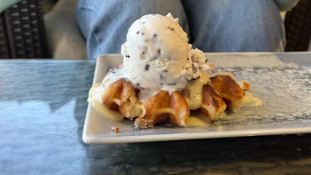white chocolate and stracciatella waffle