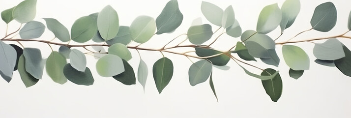 green watercolor eucalyptus leaves isolated on white.