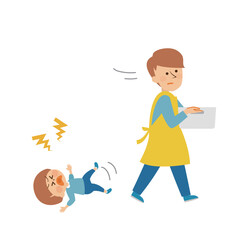 癇癪をおこす子供　父親　かわいいイラスト素材