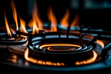 burning gas stove - obrazy, fototapety, plakaty