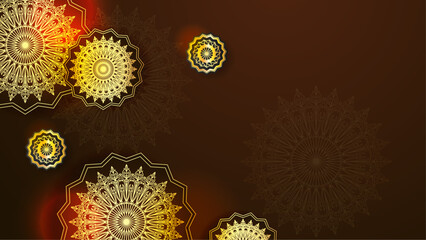 Gold red and brown vector ramadhan arabic ornamental background with mandala ornament. Ramadan luxury golden background