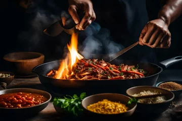 Keuken spatwand met foto hot chili pepper and fire © azka