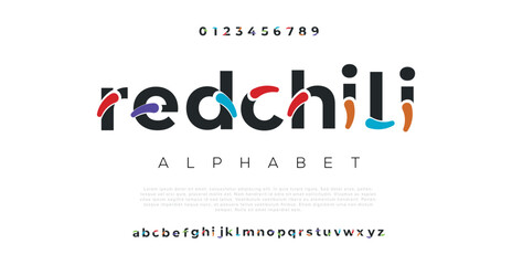 Redchili Modern abstract digital alphabet colorful font minimal technology typography creative urban. vector illustration	