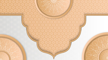 Beige gold and white vector gradient illustration for islamic ramadhan background with mandala ornament. Islamic middle east Arabic luxury golden ornament background