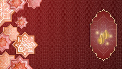 Red peach and pink vector ramadhan arabic ornamental background with mandala ornament. Islamic middle east Arabic luxury golden ornament background