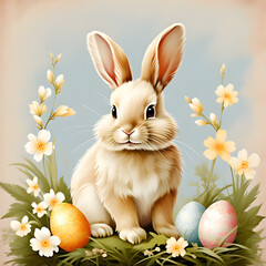 Vintage Easter Rabbit illustration. AI generative