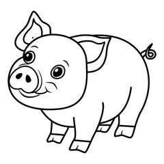 Cute pig drawing vector line art