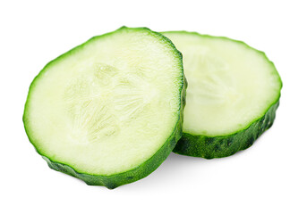 two cucumber slices on a white isolated background