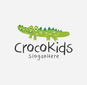Little Cute Crocodile Logo Hand Drawing Mascot Character Template