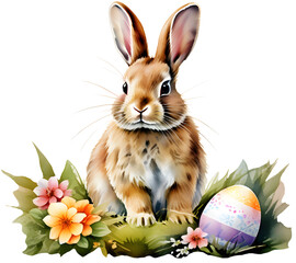 Cute Easter Rabbit illustration. PNG transparent. AI generative