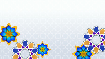 Blue white and orange vector background template for islamic ramadan celebration with mandala ornaments. Mandala pattern star background