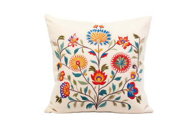 Stitch work on White Cushion Cover Traditional Artistry On White or PNG Transparent Background.
