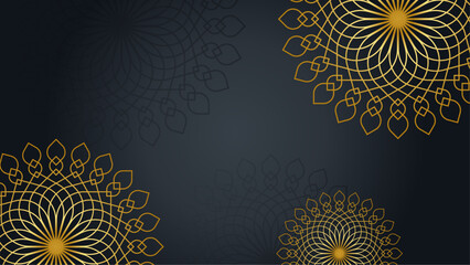Green gold and black vector ramadhan arabic ornamental background with mandala ornament. Mandala pattern star background