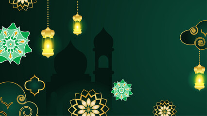 Green white and gold vector luxury ramadan background with mandala ornament. Islamic ramadan blue luxury background with mandala for poster