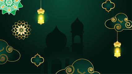 Fototapeta na wymiar Green white and gold vector luxury and modern ramadan kareem arabic background with mandala ornament. Islamic ramadan blue luxury background with mandala for poster