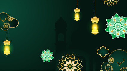 Green white and gold vector ramadan kareem modern simple ramadan background with mandala ornament. Islamic ramadan blue luxury background with mandala for poster