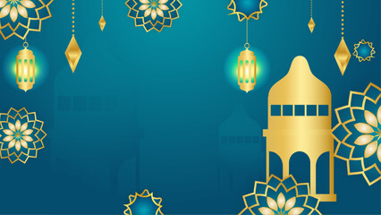 Blue white and gold vector background template for islamic ramadan celebration with mandala ornaments. Islamic ramadan blue luxury background with mandala for poster