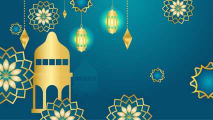 Blue white and gold ramadan kareem traditional islamic festival religious background with mandala ornament. Islamic ramadan blue luxury background with mandala for poster