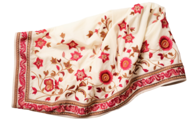 Up white Saree with Aari Embroidery and Zardozi Work for Graceful Glamour printed design On White or PNG Transparent Background.