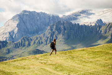 Fototapeta na wymiar Hiking on Dolomites in Alta Badia