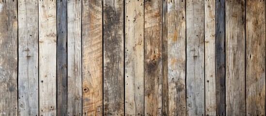 Aged wood with boards aligned. Grainy wooden planks on wall or floor. Faded neutral tones. - obrazy, fototapety, plakaty