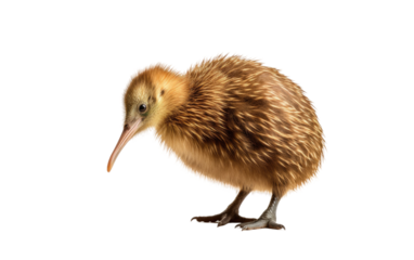 A Brown Kiwi Bird with White Spots and Black Feet On White or PNG Transparent Background.