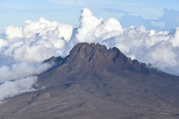 Papier Peint photo autocollant Kilimandjaro Arid dry African savanna Mount Kilimanjaro, highest peak i Afric
