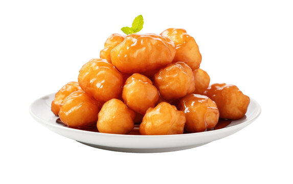 Sweet Temptation Brownish Koeksister Delightfully Presented on a White Plate On White or PNG Transparent Background.