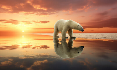 Polar bear Concept of global warning, climate change and dying Earth.