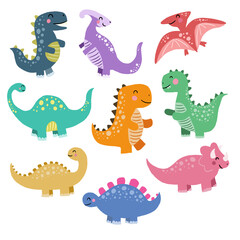 set of cute dinosaurs dragons illustration