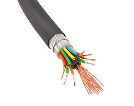 Cable with copper fibers on a white isolated background
