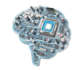 Digital brain. Electronic print board in form of human brain with computer chip. 3d illustration