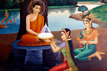 Wat Sras Chak. Life of Siddhartha Gautama, the Buddha.  Phnom Penh; Cambodia.