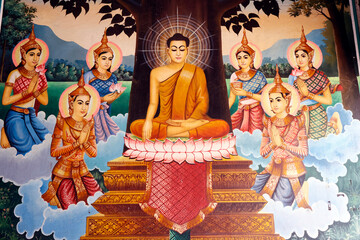 Wat Sras Chak. Life of Siddhartha Gautama, the Buddha.  Phnom Penh; Cambodia.