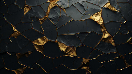 A black wall with golden cracks