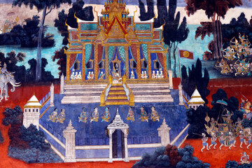 Royal palace complex.  Murals of scenes from the Khmer (Reamker) version of the classic Indian epic...