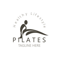 Abstract pilates Logo, Yoga identity body balance vector monoline Design Template. wellness lifestyle