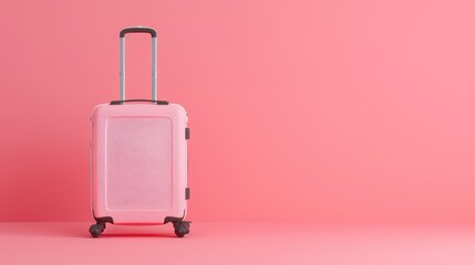 Summer vacation and travel theme. A suitcase or luggage bag set against a soft pastel pink backdrop, Ai Generated.