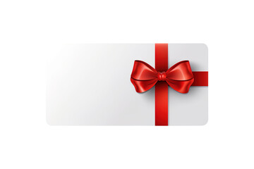 Blank white gift card with red ribbon bow isolated on transparent background Remove png, Clipping Path, pen tool