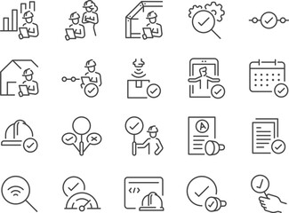 Inspection icon set. It included inspector, QA, QC, quality control, and more icons. Editable Vector Stroke.