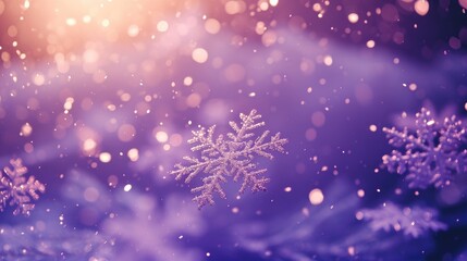 Fototapeta na wymiar Purple background animation with snowflakes drifting amidst glowing light spots, AI Generated.