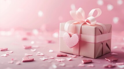 Pink gift box with celebratory hearts on a pink background, Ai Generated